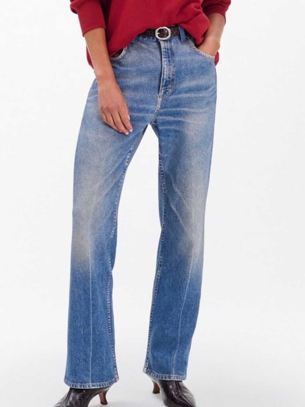 rag & bone High-Rise Straight Leg Jeans in Blue Wash
